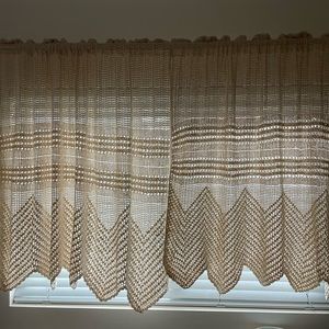 Tan crochet window curtains